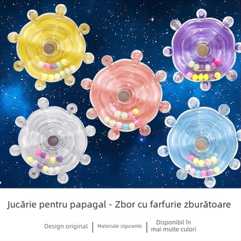 Jucărie de plastic pentru papagal cu disc rotativ în formă de UFO