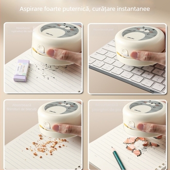 Curățitor de birou, aspirator electric reîncărcabil, construcție din plastic, design în stil desen animat, pentru curățarea resturilor de cauciuc și fulgilor de creion