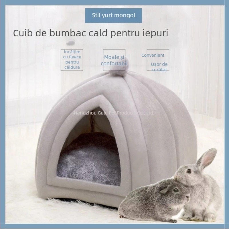 Cuib pentru animale de mici – material din pânză, interior plușat, căldură de iarnă pentru iepuri, purcei de Guinea și chinchile