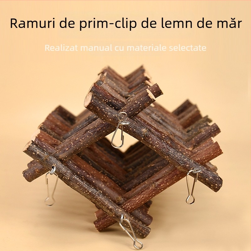 Jucărie de alpinism pentru hamster, cu ramură din lemn de măr și scară, pentru hamsterul sirian