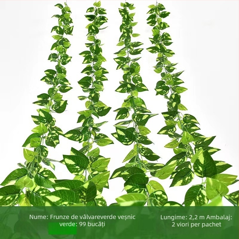 Verdea artificială: frunze pothos, rattan și Turtle Back pentru decor de perete; Material: plastic; Procese: șablonare, relief, turnare prin injecție; Utilizare: nunți, exterior, recuzită fotografică, decor de casă