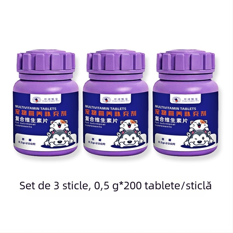 Supliment de sănătate pentru animale de companie: tablete multivitaminice cu probiotice pentru pisici, câini, animale mici și reptile; controlul baloanelor de păr; ambalaj cu 200 de bucăți