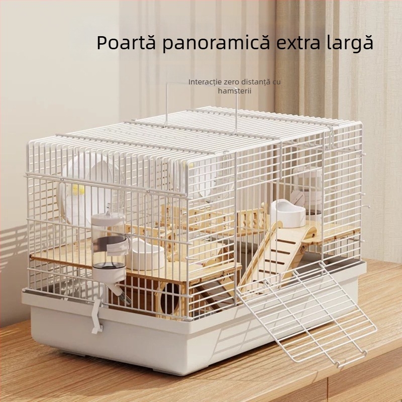 Cușcă metalică pentru hamster, cu două compartimente independente, design împărțit, marca Xingxingwen, potrivită pentru toate sezoanele.