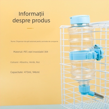 Dispenser de apă pentru animale de companie, dozator cu bilă suspendat pentru hamsteri și iepuri, automat, fără scurgeri, material PP