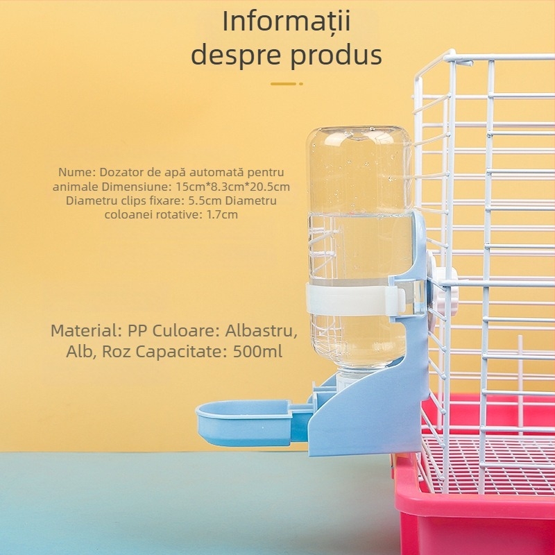 Dispenser de apă pentru animale de companie, dozator cu bilă suspendat pentru hamsteri și iepuri, automat, fără scurgeri, material PP