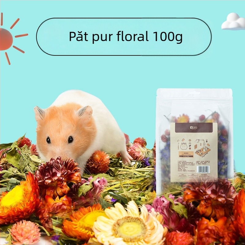 Perna pentru hamster cu flori și iarbă | pernă deodorantă | material: flori și plante | marca Yee | pentru animale de companie mici