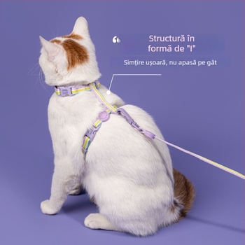 Hamă pentru pisici cu lesă – stil vestă pentru piept, reglabil, anti-evadare, material textil
