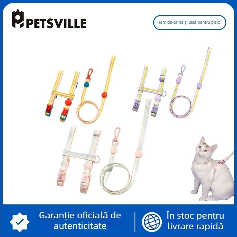 Hamă pentru pisici cu lesă – stil vestă pentru piept, reglabil, anti-evadare, material textil