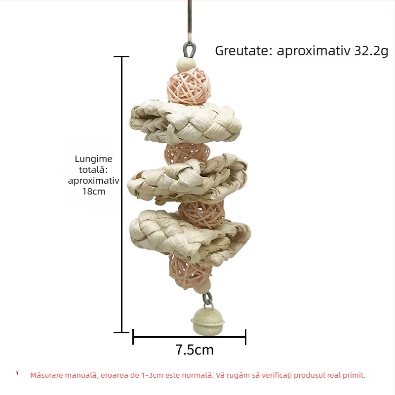 Jucărie de mestecat pentru papagal, material din coji de porumb, design suspendat cu șnur, pentru erupția dinților și îmbogățirea păsărilor, Radish Valley