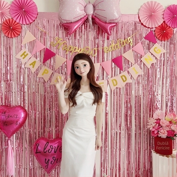 Fundal pentru camera de nuntă – atmosferă romantică, decorațiuni cu panglici, material plastic, potrivit pentru nunți