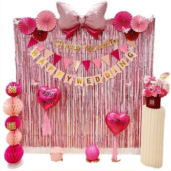 Fundal pentru camera de nuntă – atmosferă romantică, decorațiuni cu panglici, material plastic, potrivit pentru nunți