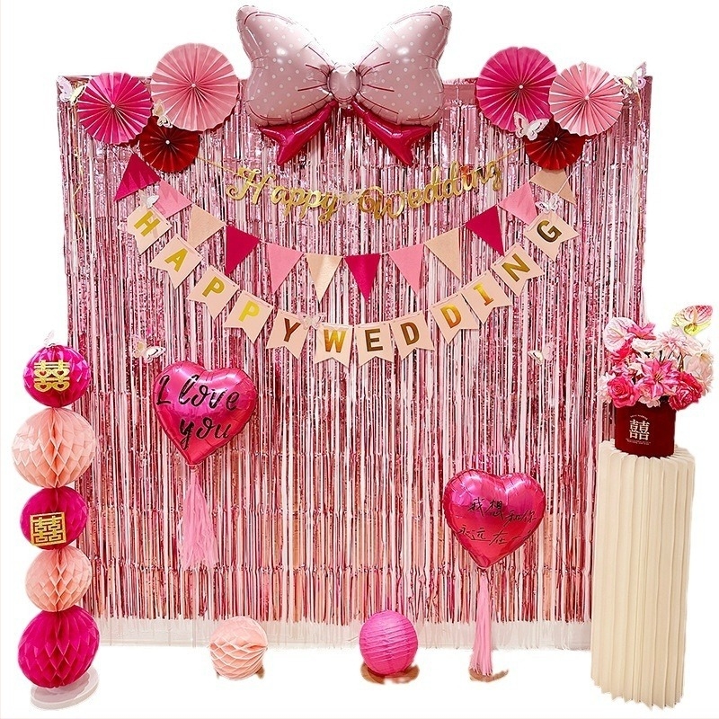 Fundal pentru camera de nuntă – atmosferă romantică, decorațiuni cu panglici, material plastic, potrivit pentru nunți