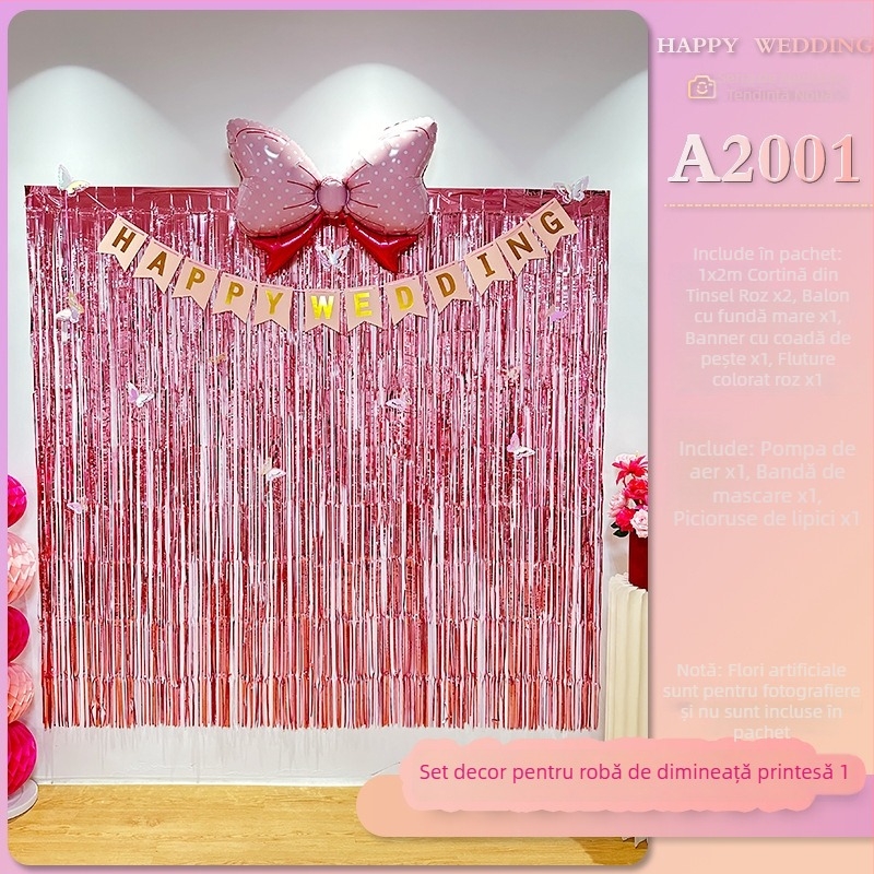 Fundal pentru camera de nuntă – atmosferă romantică, decorațiuni cu panglici, material plastic, potrivit pentru nunți