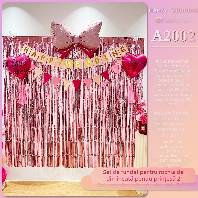 Fundal pentru camera de nuntă – atmosferă romantică, decorațiuni cu panglici, material plastic, potrivit pentru nunți