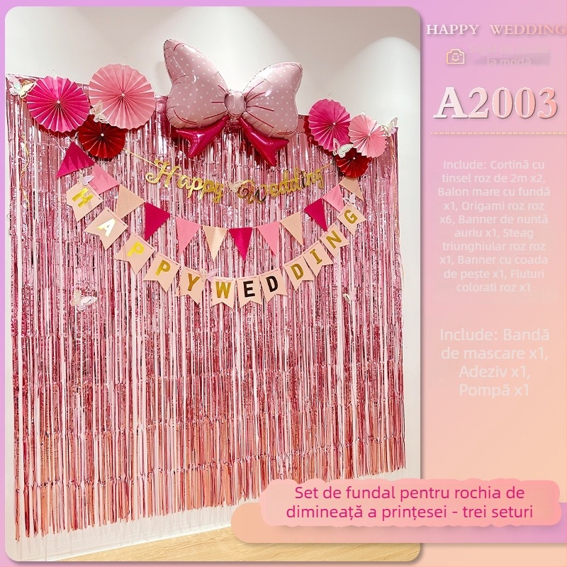 Fundal pentru camera de nuntă – atmosferă romantică, decorațiuni cu panglici, material plastic, potrivit pentru nunți