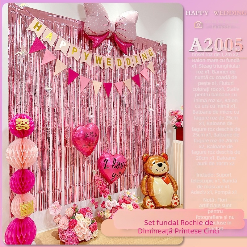 Fundal pentru camera de nuntă – atmosferă romantică, decorațiuni cu panglici, material plastic, potrivit pentru nunți