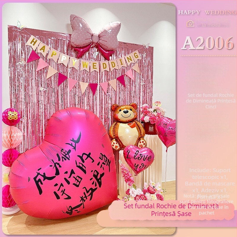 Fundal pentru camera de nuntă – atmosferă romantică, decorațiuni cu panglici, material plastic, potrivit pentru nunți