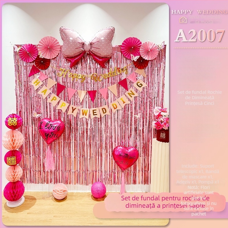 Fundal pentru camera de nuntă – atmosferă romantică, decorațiuni cu panglici, material plastic, potrivit pentru nunți