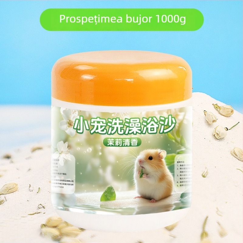 Nisip de baie pentru hamsteri cu petale de flori – elimină mirosurile, unelte de igienă pentru animale de companie (Origine: Shandong; Importat: Nu; Mărci private: Da; Categoria: Unelte de igienă pentru animale de companie)