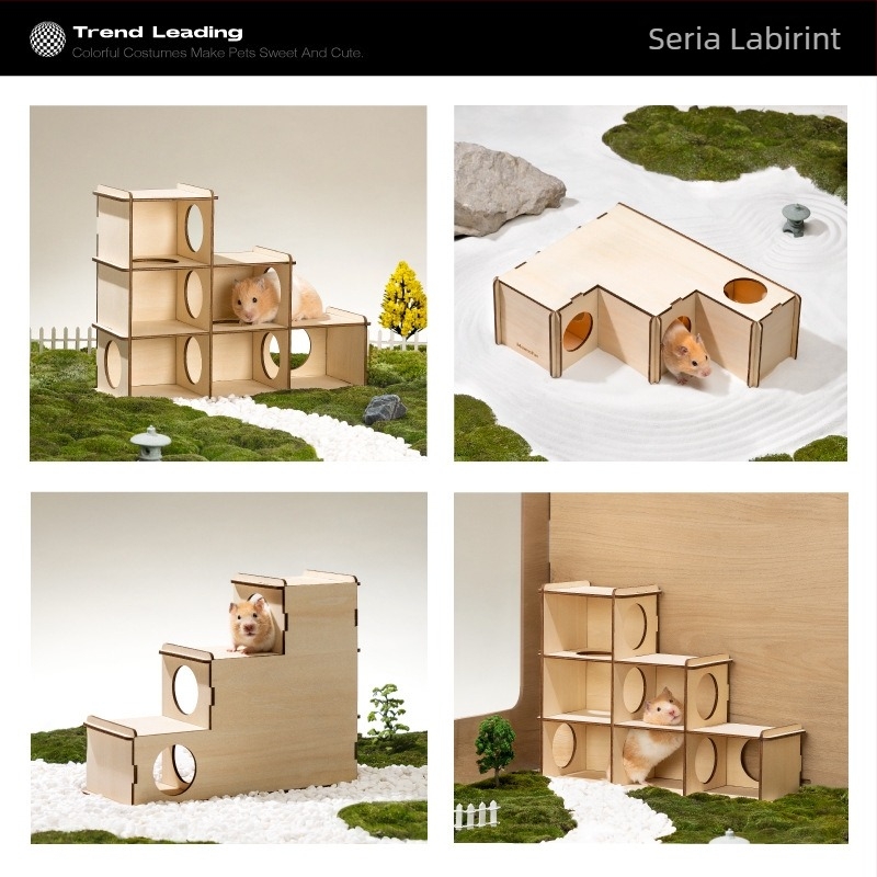 Casă-labirint din lemn pentru hamster cu mai multe camere și cuib - Material: plăci stratificate, acrilic; Brand: Meow wang ye; Categorie: Unelte pentru îngrijirea animalelor de companie
