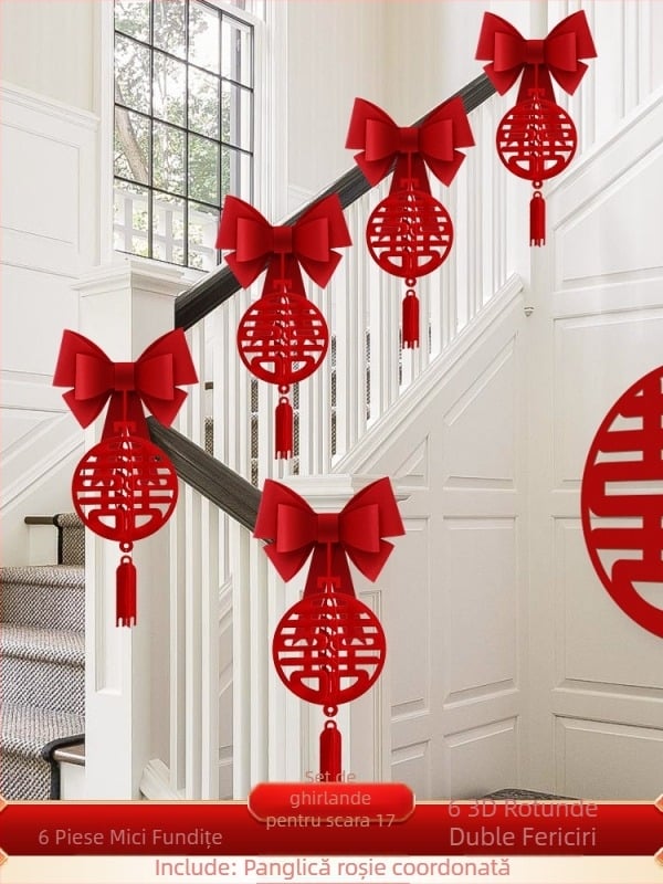 Set decorare balustradă scară de nuntă din material nețesut, cu panglică și flori; pentru nunți; decor spațiu; brand Orange Nuoyi Bai