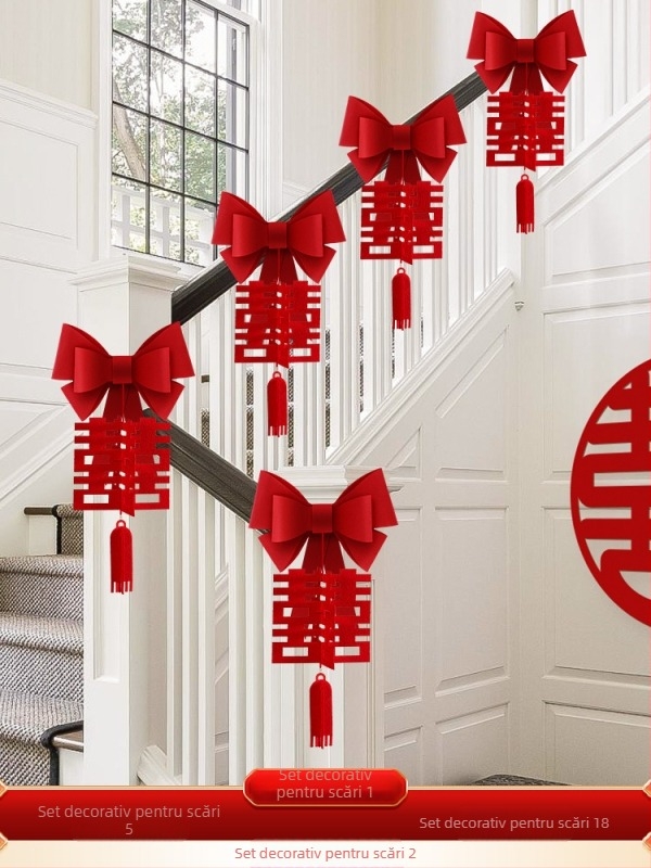 Set decorare balustradă scară de nuntă din material nețesut, cu panglică și flori; pentru nunți; decor spațiu; brand Orange Nuoyi Bai
