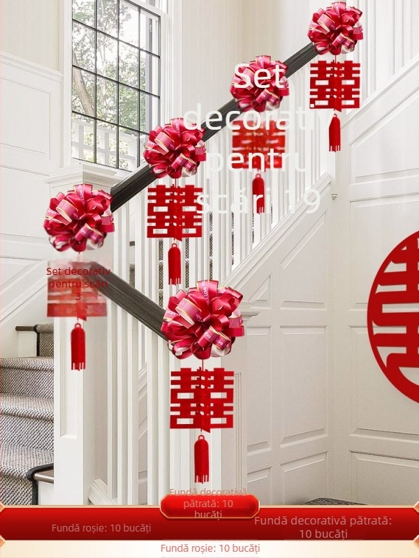 Set decorare balustradă scară de nuntă din material nețesut, cu panglică și flori; pentru nunți; decor spațiu; brand Orange Nuoyi Bai