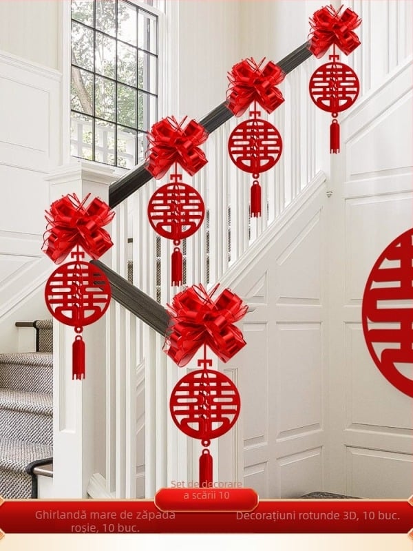 Set decorare balustradă scară de nuntă din material nețesut, cu panglică și flori; pentru nunți; decor spațiu; brand Orange Nuoyi Bai
