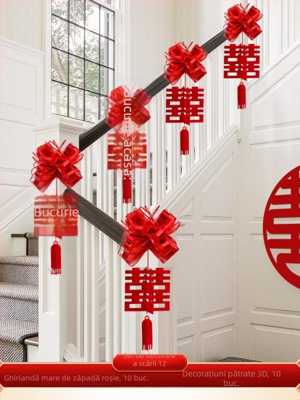 Set decorare balustradă scară de nuntă din material nețesut, cu panglică și flori; pentru nunți; decor spațiu; brand Orange Nuoyi Bai