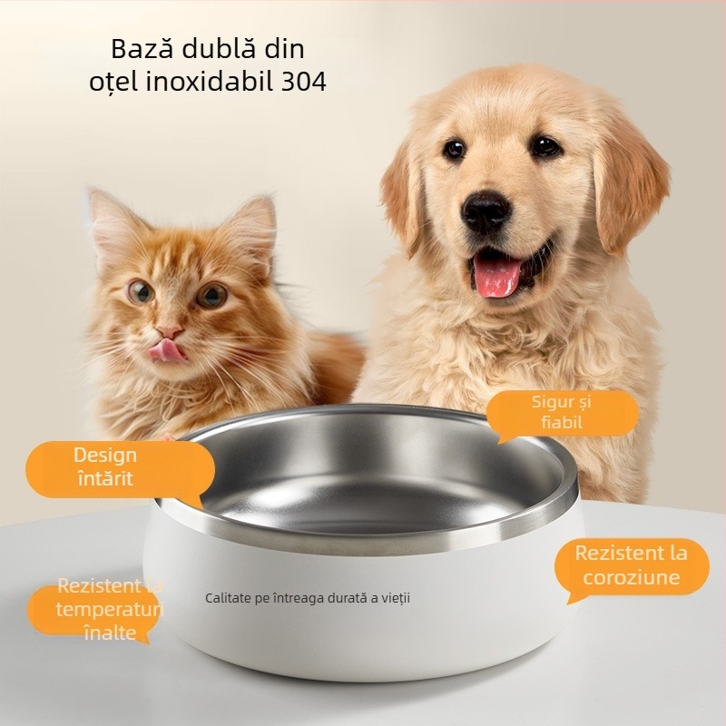 Vas dublu strat din oțel inoxidabil pentru câini și pisici, anti-alunecare și rezistent la cădere (Material: oțel inoxidabil; Brand: Good life; Categorie: Hrană pentru animale de companie; Import: Nu)