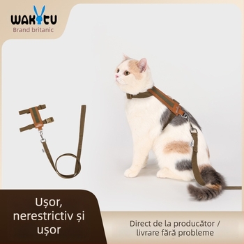 Set hamă și lesă pentru pisică - hamă vestă tip I, anti-ruptură, material suede PU