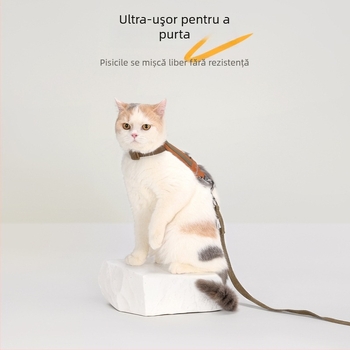 Set hamă și lesă pentru pisică - hamă vestă tip I, anti-ruptură, material suede PU