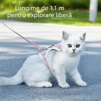 Harnașă vest cu lesă pentru pisici și câinii de talie mică până la medie, material textil, anti-evadare