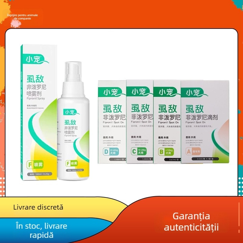 Spray împotriva puricilor și căpușelor pentru câini și pisici, deparazitare externă, utilizare universală, cutie cu 48 de tuburi, greutate 30 g, marcă Small pet