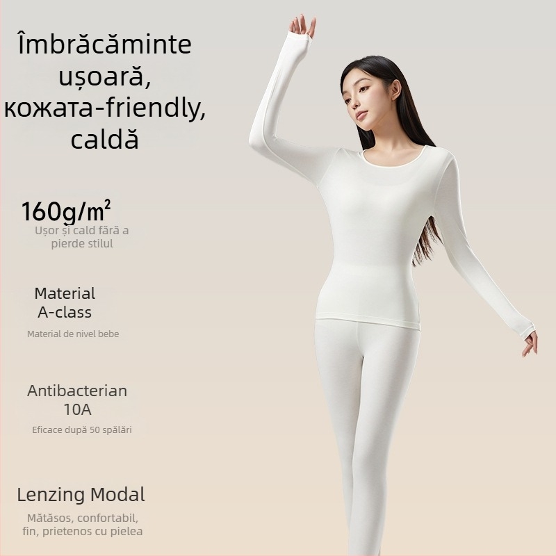 Set termic din modal pentru bază, femei – subțire, strat unic, încălzire, antibacterian, 51,5% modal