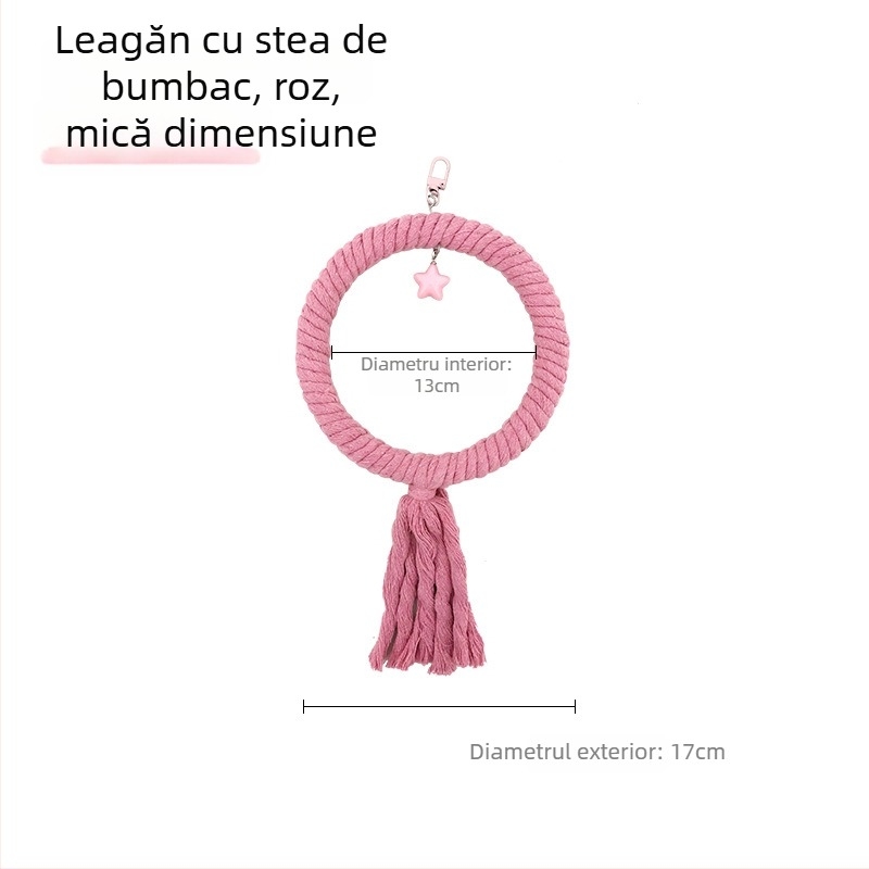 Jucărie de leagăn pentru papagal cu sfoară de bumbac și inele, model Tiger Skin Peony, accesoriu pentru cușcă