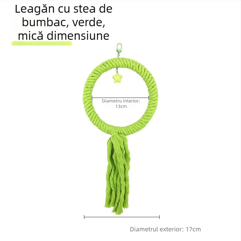 Jucărie de leagăn pentru papagal cu sfoară de bumbac și inele, model Tiger Skin Peony, accesoriu pentru cușcă
