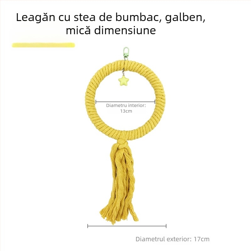 Jucărie de leagăn pentru papagal cu sfoară de bumbac și inele, model Tiger Skin Peony, accesoriu pentru cușcă