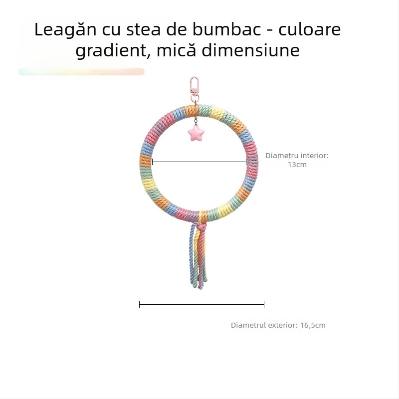 Jucărie de leagăn pentru papagal cu sfoară de bumbac și inele, model Tiger Skin Peony, accesoriu pentru cușcă