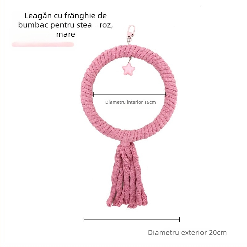 Jucărie de leagăn pentru papagal cu sfoară de bumbac și inele, model Tiger Skin Peony, accesoriu pentru cușcă