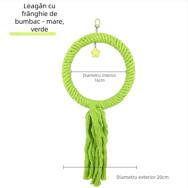 Jucărie de leagăn pentru papagal cu sfoară de bumbac și inele, model Tiger Skin Peony, accesoriu pentru cușcă