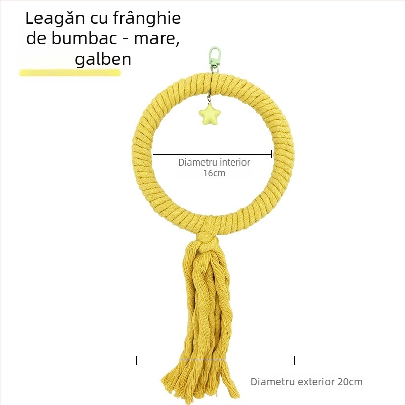 Jucărie de leagăn pentru papagal cu sfoară de bumbac și inele, model Tiger Skin Peony, accesoriu pentru cușcă