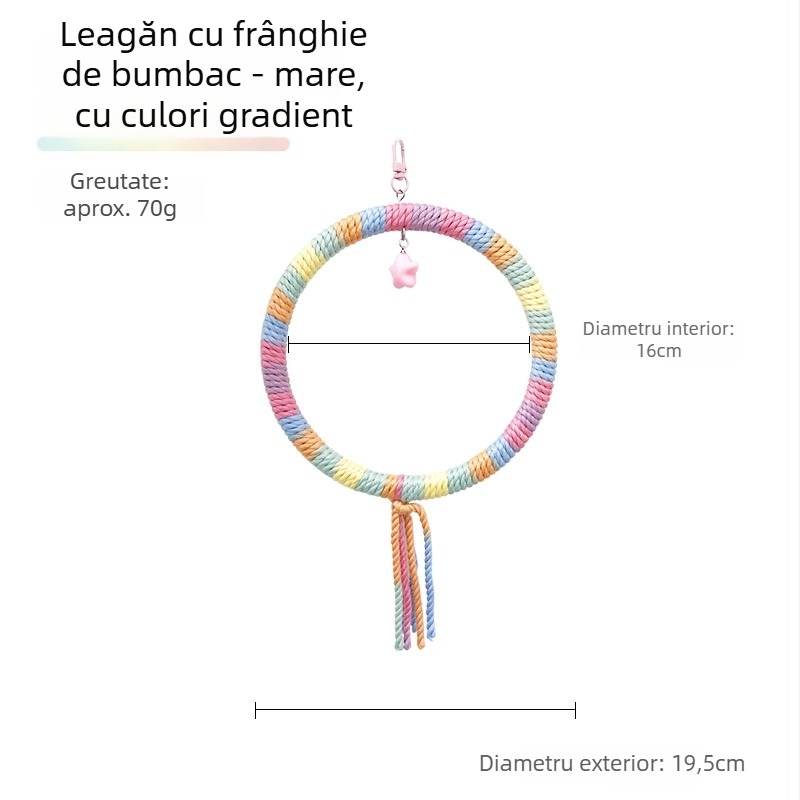 Jucărie de leagăn pentru papagal cu sfoară de bumbac și inele, model Tiger Skin Peony, accesoriu pentru cușcă