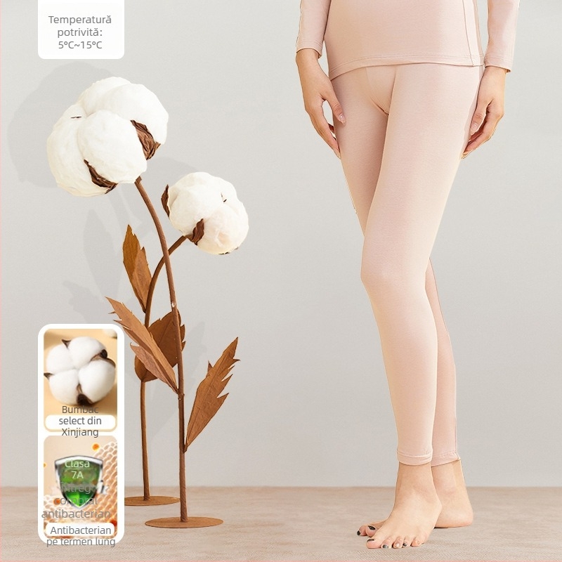 Set termic pentru femei, 95% bumbac, antibacterian, guler rotund, top pulover