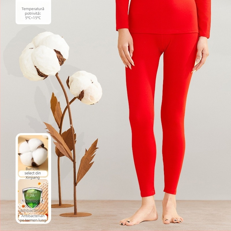 Set termic pentru femei, 95% bumbac, antibacterian, guler rotund, top pulover