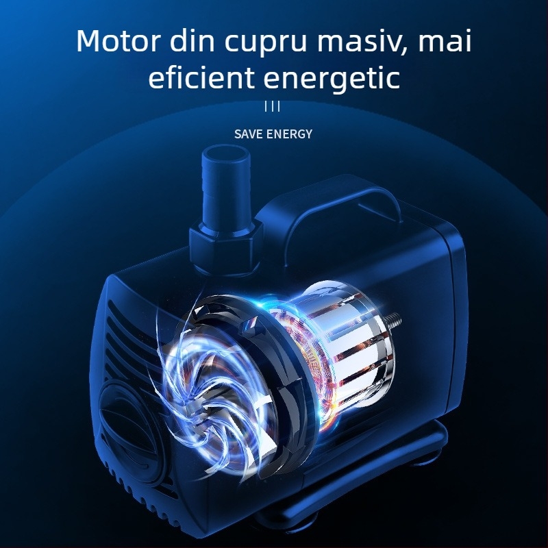 Pompa submersibilă pentru acvariu, cu aspirație laterală, circulație și filtrare, design amfibiu, foarte silențioasă