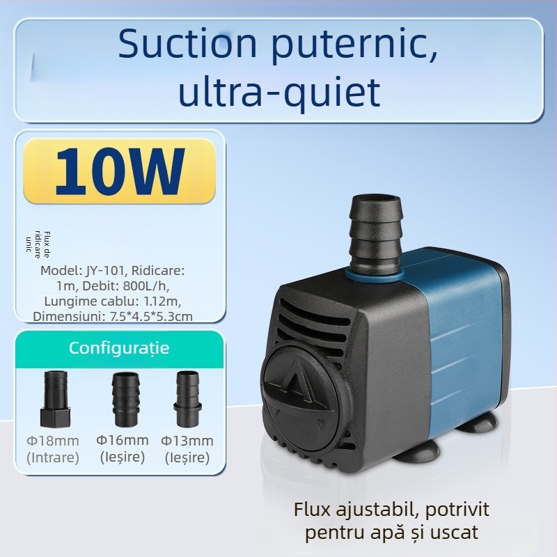 Pompa submersibilă pentru acvariu, cu aspirație laterală, circulație și filtrare, design amfibiu, foarte silențioasă
