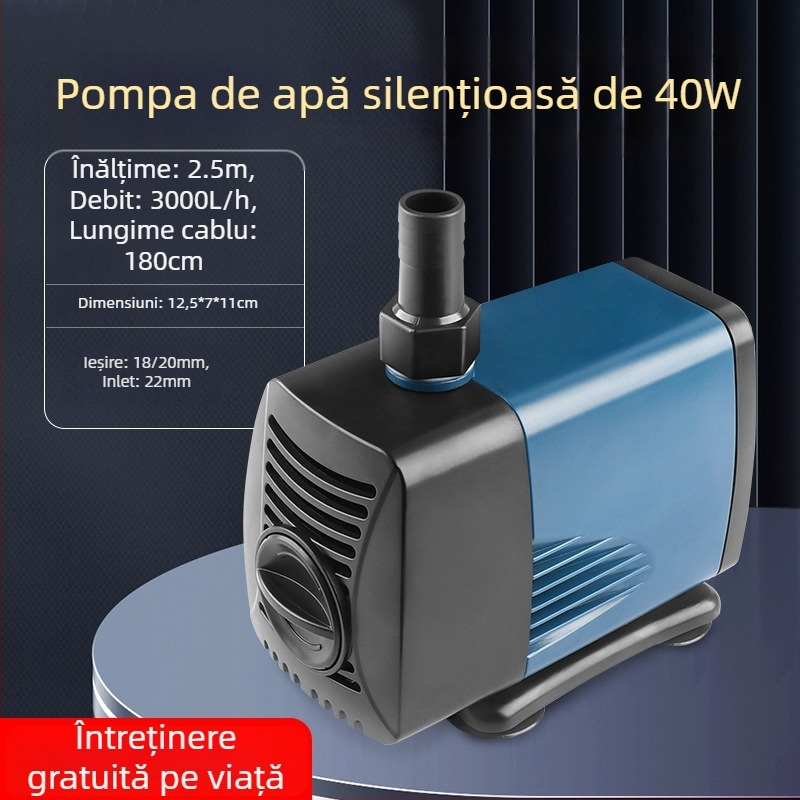 Pompa submersibilă pentru acvariu, cu aspirație laterală, circulație și filtrare, design amfibiu, foarte silențioasă