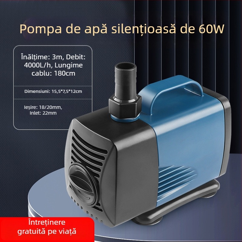 Pompa submersibilă pentru acvariu, cu aspirație laterală, circulație și filtrare, design amfibiu, foarte silențioasă