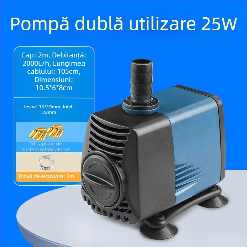 Pompa submersibilă pentru acvariu, cu aspirație laterală, circulație și filtrare, design amfibiu, foarte silențioasă